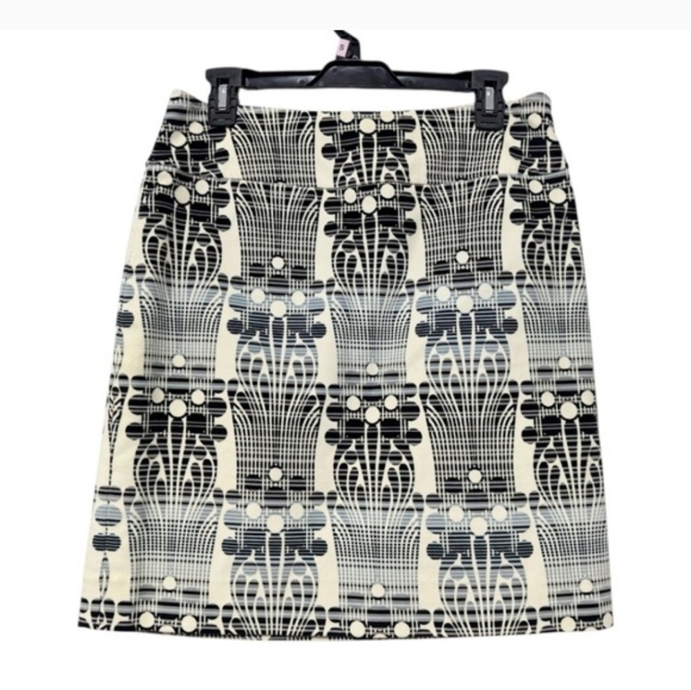 Etcetera Black and Cream Geometric A-Line Skirt Size 4.